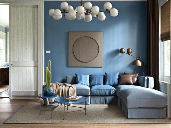 Blue living room with couch