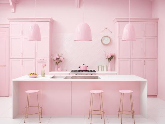 Bright pink kitchen closeup