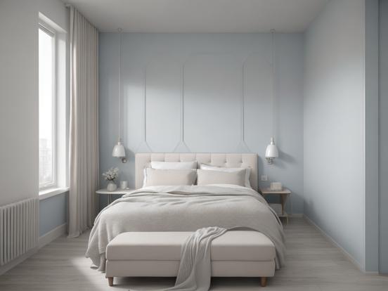 Blue white minimalist bedroom