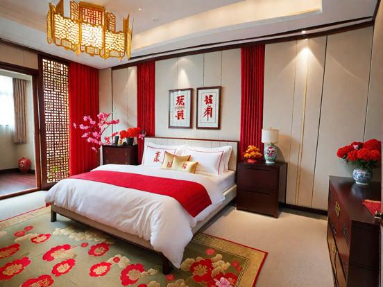 Red white Asian bedroom decor