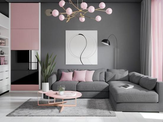 Warm pink grey modern living room