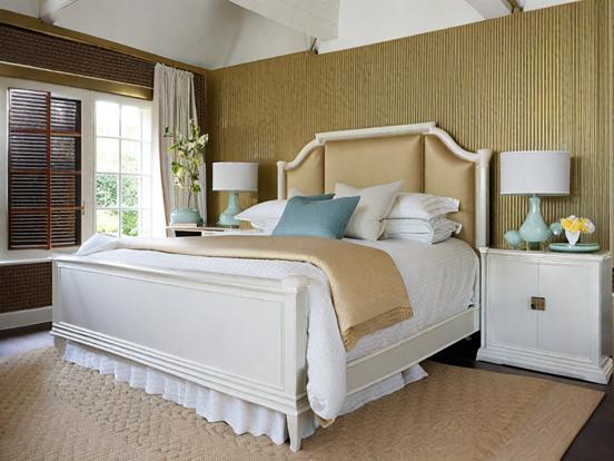 Gold beige bed white frame serene