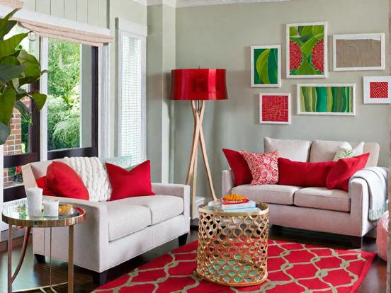 Red teal living room decor