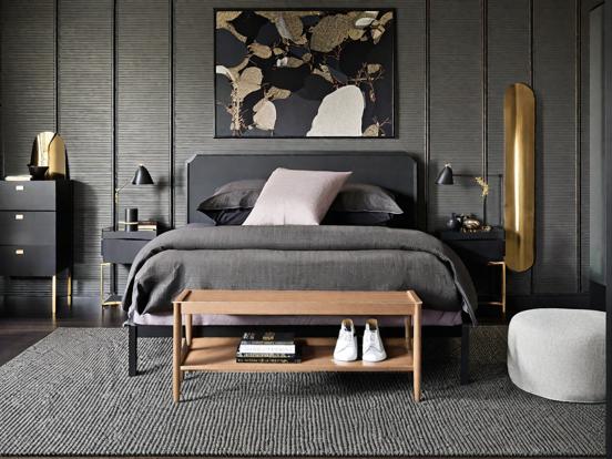 Serene grey gold bedroom