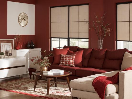 Red living room white decor