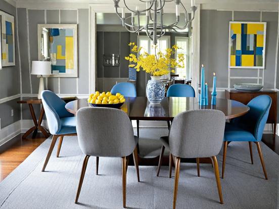 Blue yellow dining table set