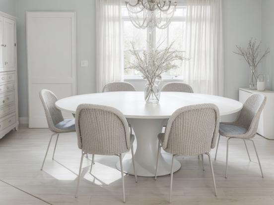 White table chairs vase decor