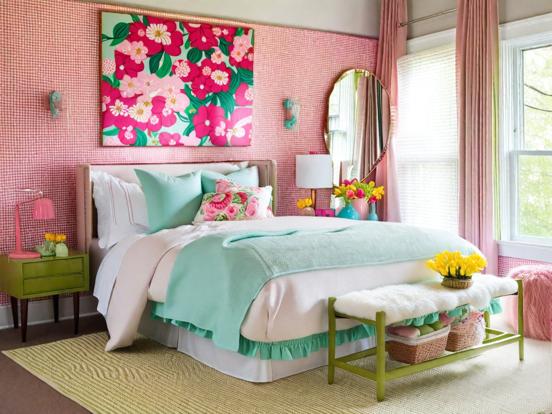 Pink teal bed girly room