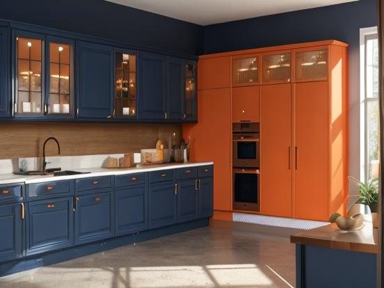 Blue orange kitchen decor