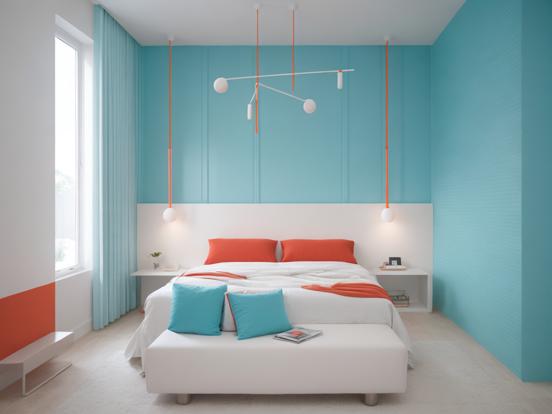 Modern teal orange bedroom