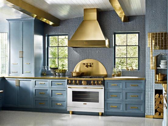 Blue gold kitchen decor