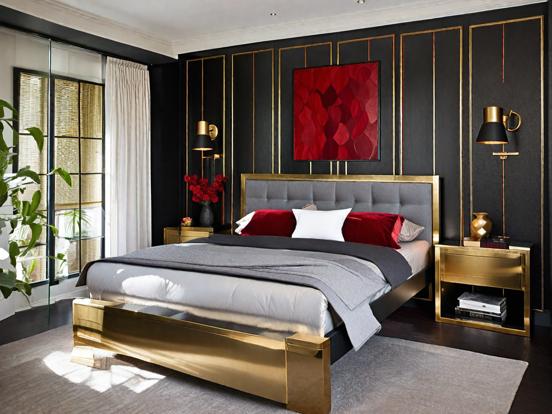 Red gold black bedroom decor