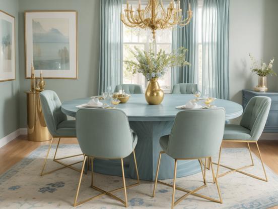 Teal gold dining table set