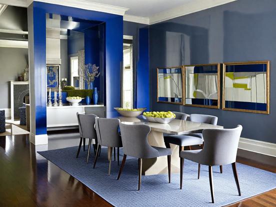 Blue black dining room setup