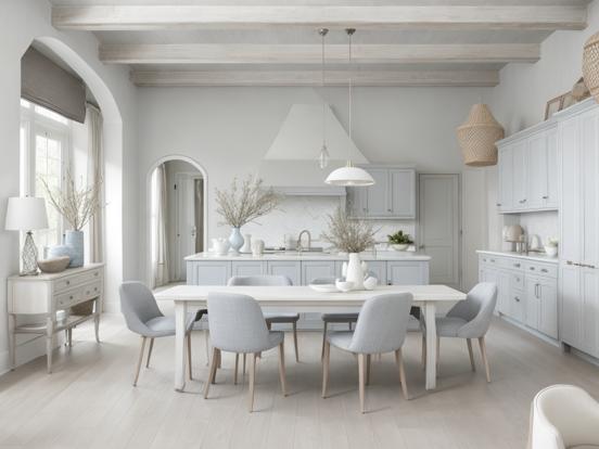 Large dining room blue grey tones