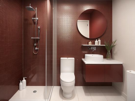 Modern red grey bathroom decor