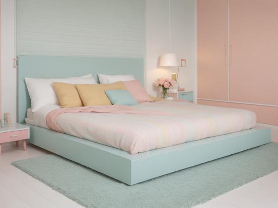 Pastel blue bed pink stand