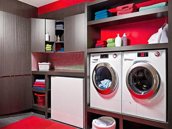 Crimson grey laundry nook