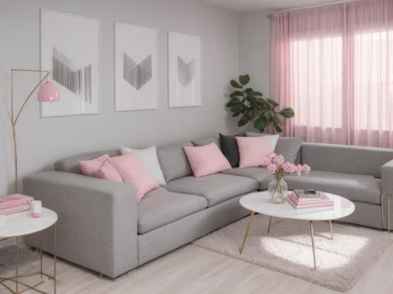 Bright lit room grey couch