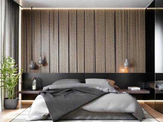 Cozy bed plant wood panels