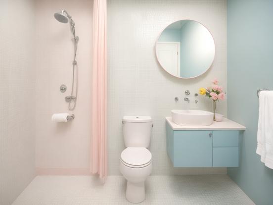 Pastel bathroom with amenities