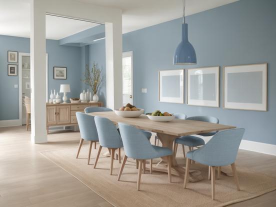 Blue dining room wood table