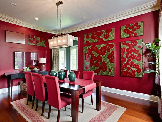 Red dining room wooden table