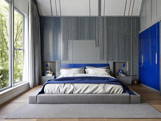 royal blue and grey bedroom