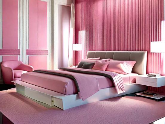 Pink bedroom white bed chair