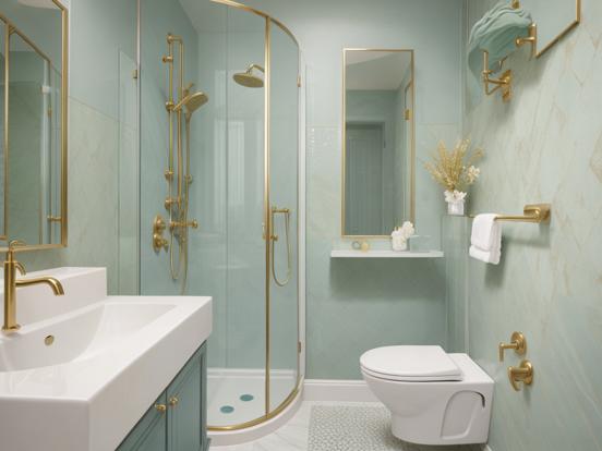 Gold teal bathroom with extras