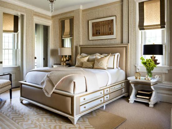 Gold beige serene bedroom setup