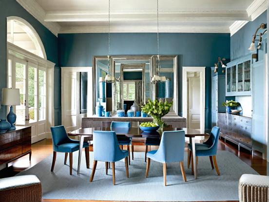 Blue dining room wood table