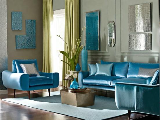 Blue living room with couches