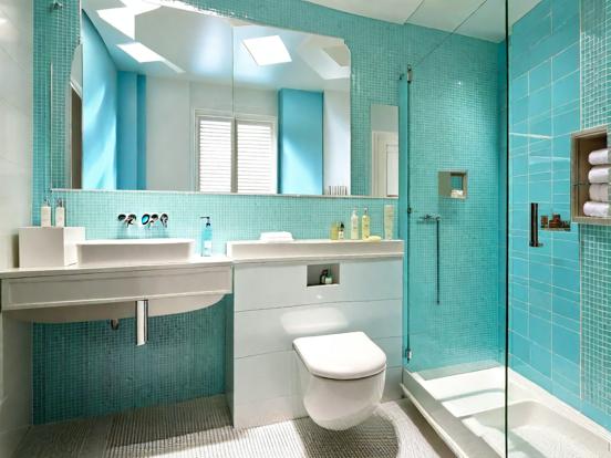 Modern blue tiled bathroom