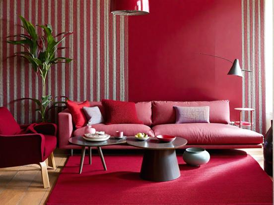 Bright red pink living room