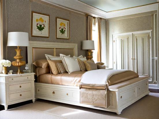 Serene gold beige luxury bedroom