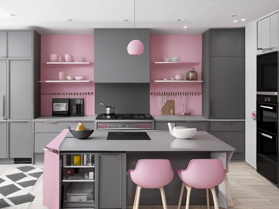 Modern kitchen pink chairs island