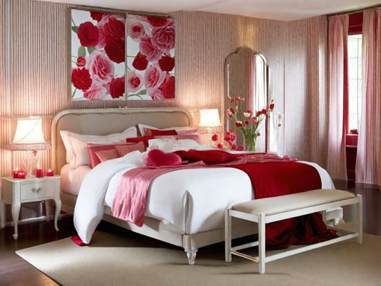 Girly pink red white bedroom