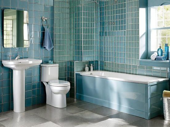 Blue tiled modern bathroom