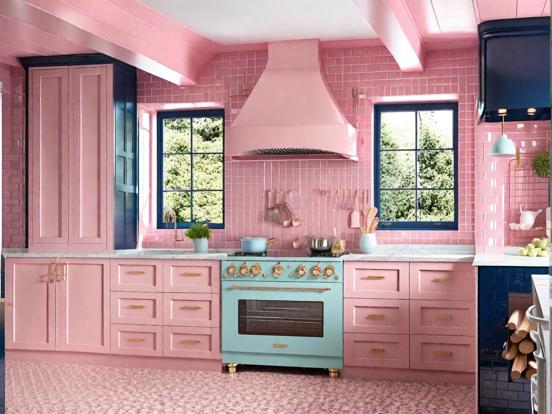 Cute pink blue candy style kitchen