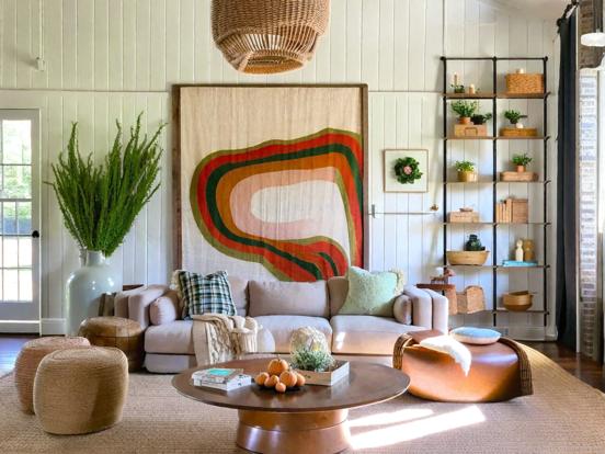 70s boho chic living room