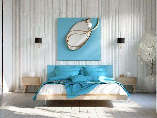 Blue bed closeup minimalist design