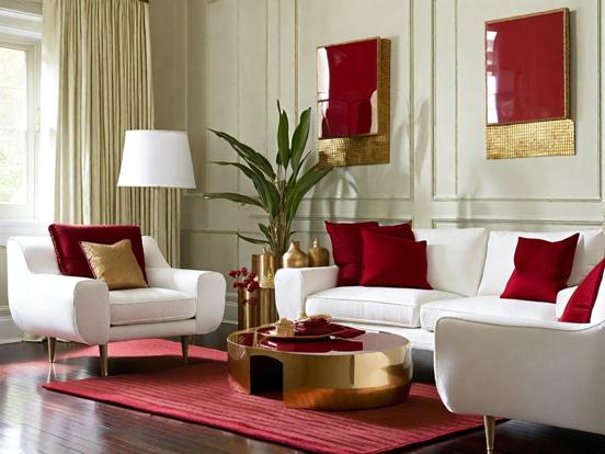 Red white living room decor