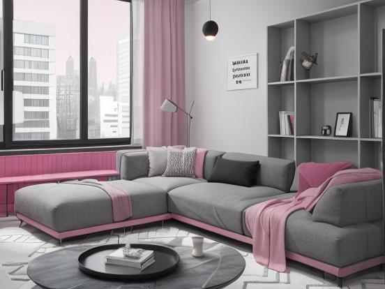 Bright pink gray living room