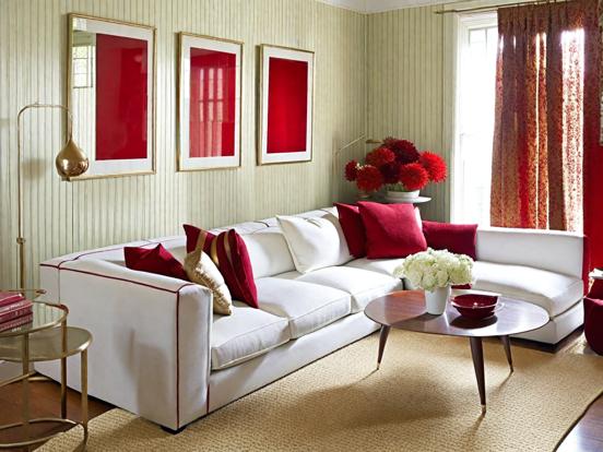 Red white living room decor