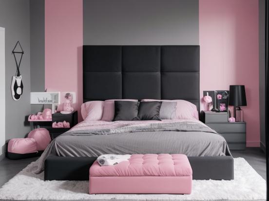 Pink grey bedroom black accents