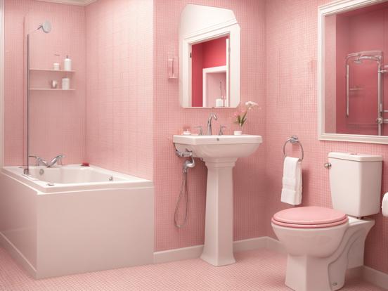 Retro pink bathroom interior