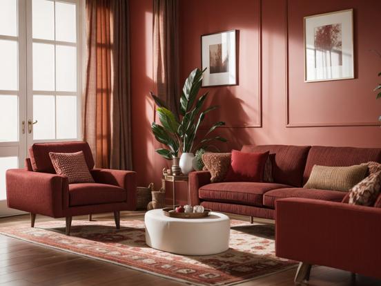 red and brown living room