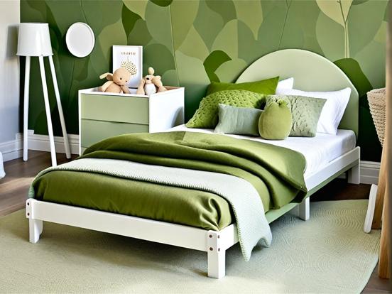 Green white child bedroom decor