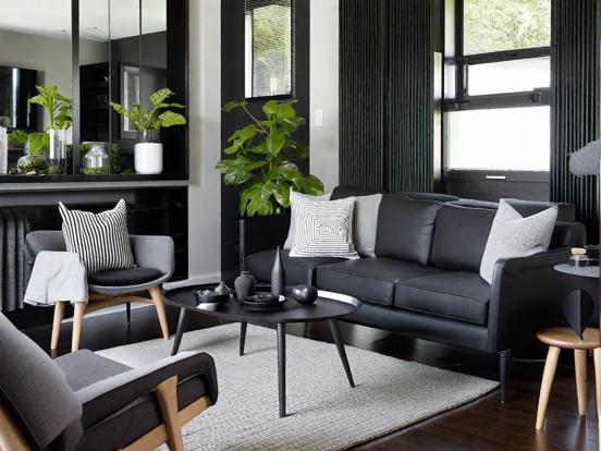 Black white themed living room